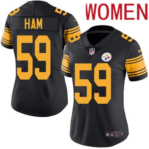 Women Pittsburgh Steelers #59 Jack Ham Nike Black Vapor Limited Rush NFL Jersey->women nfl jersey->Women Jersey